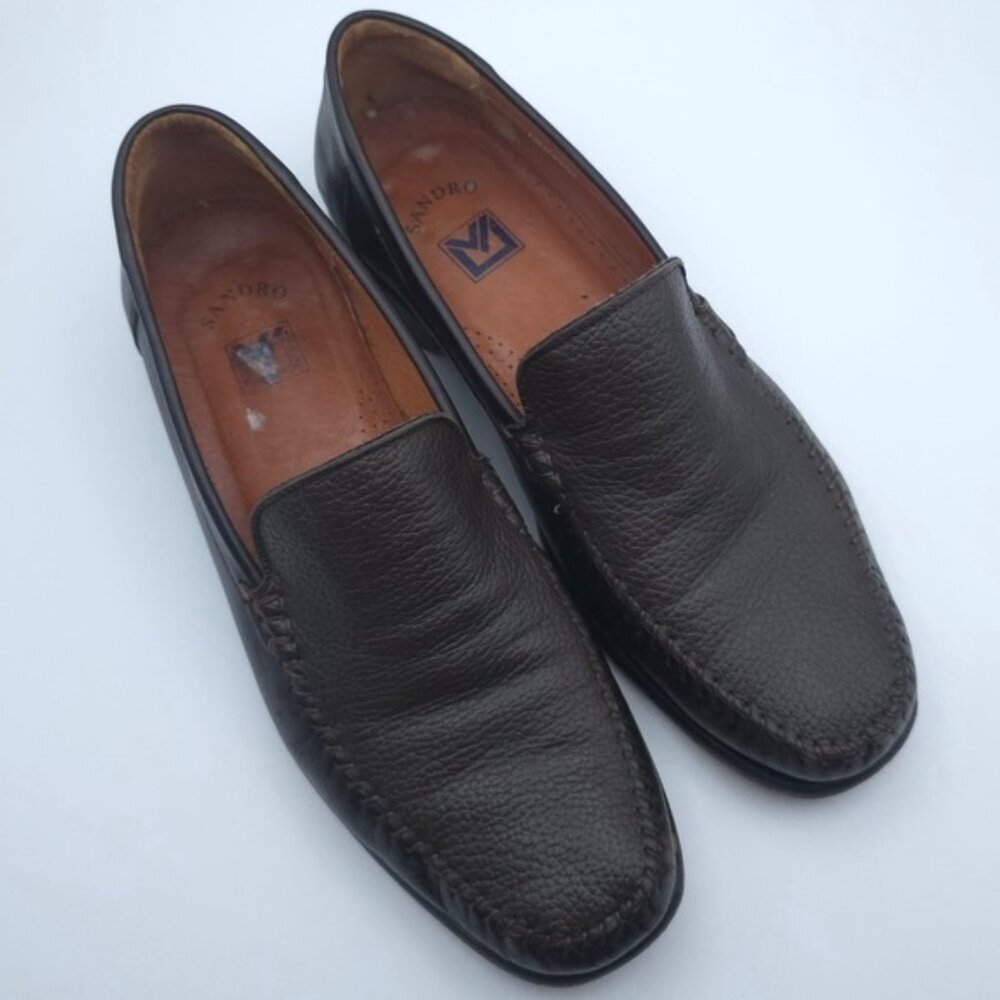 SANDRO MISTER Men's Brown Leather Loafers Shoes Size 9.5 D SPAIN🇪🇸MADE BRN-SY